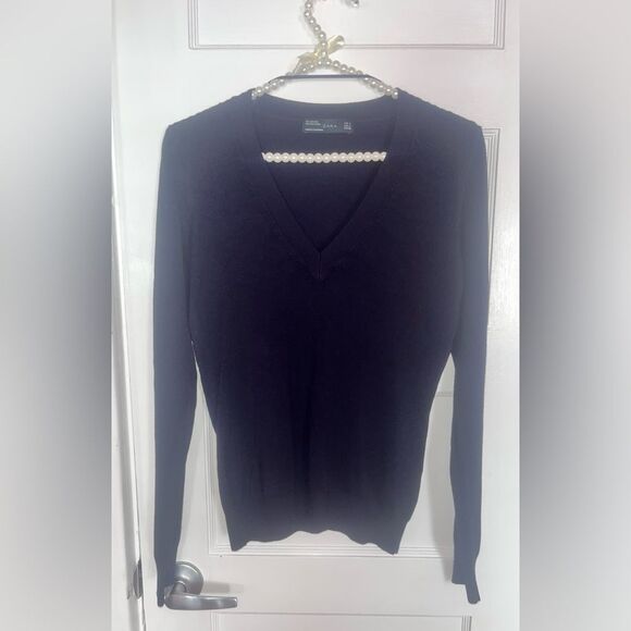 Zara Navy Blue V Neck Lightweight Sweater Size M - Picture 1 of 8